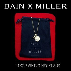 Bain X Miller 14KGP Brass Viking Lena Makt Coin and Viking Horn Pendant Necklace